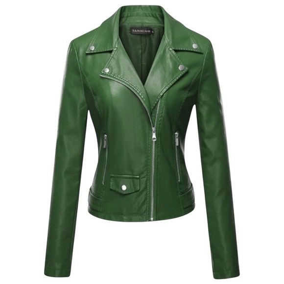 Tanming‎ Women's Faux Leather Moto Biker Short Coat Jacket Size Large - Picture 1 of 8